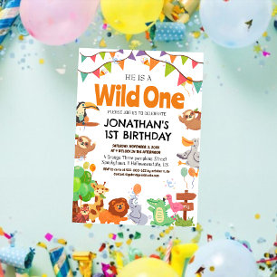 Safari Wild one Simple Cute First Birthday Baby Invitation