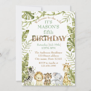 Safari Wild One Watercolor Birthday Invitation