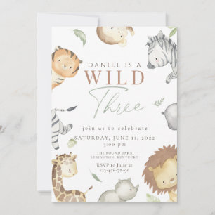 Safari wild three birthday party invitation