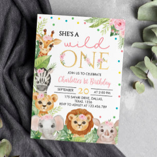 Safari Wild Un premier anniversaire Invitation