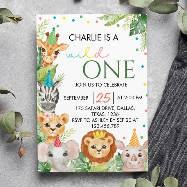 Safari Wild Un premier anniversaire Invitation (Créateur téléchargé)