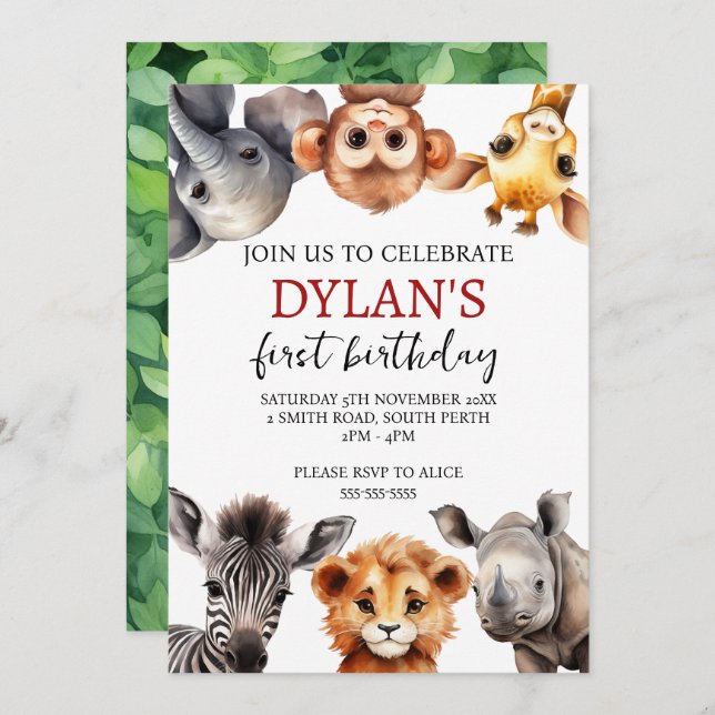 Safari Wild Une invitation d'anniversaire (Devant / Derrière)