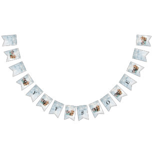 Safari wildone baby shower invitation Blue Bunting Flags