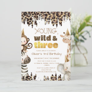 Safari Young Wild and Three Birthday Invitation