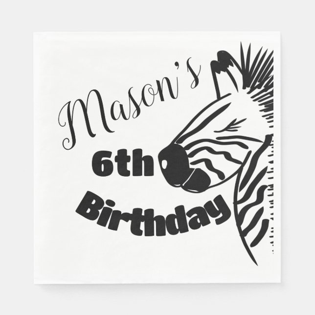 Safari Zebra Hand Drawn Party Birthday   Napkin (Front)