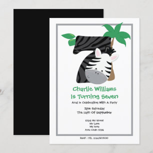 Safari Zebra Seventh Birthday Party Invitation