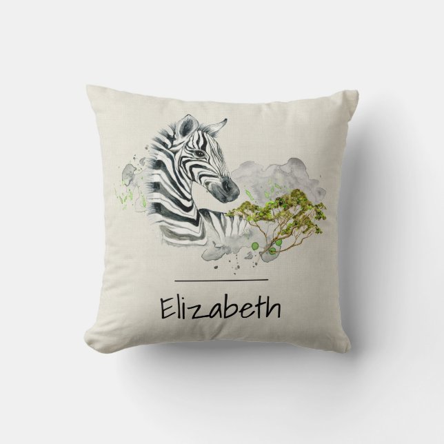 Safari Zebra Wild Exotic Animal In Watercolors Throw Pillow (Front)