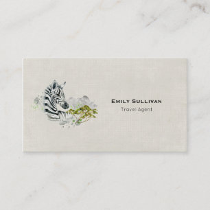 Safari Zebra With Green Savannah Tree Watercolor Business Card