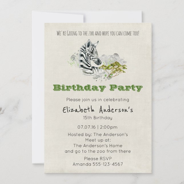Safari Zebra Zoo Party Anniversaire Invitation (Devant)