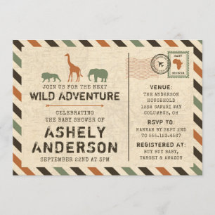 Safari Zoo African Animals Baby Shower Invitation
