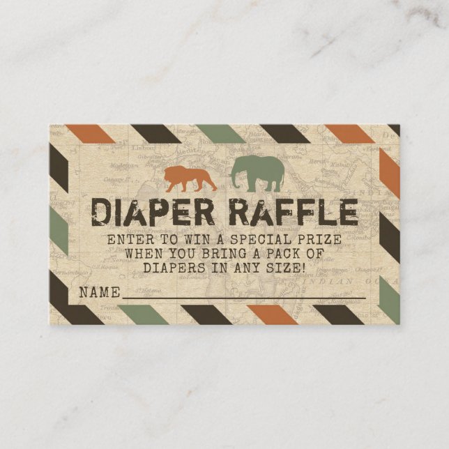 Safari Zoo African Animals Diaper Raffle Enclosure Card (Front)