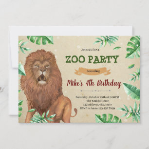Safari zoo Lion anniversaire Invitation