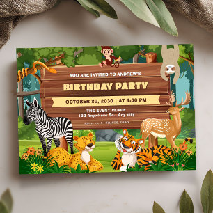 Safari zoo wildlife birthday invitation
