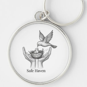 Safe Haven - Bird in Human Hands Nature Art Market Keychain