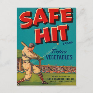 Safe Hit Texas Vegetables Crate Label Postcard