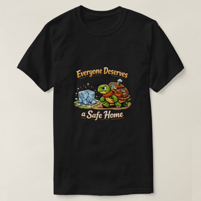 Safe Home Tortoise Cartoon Design T-Shirt (Design Front)