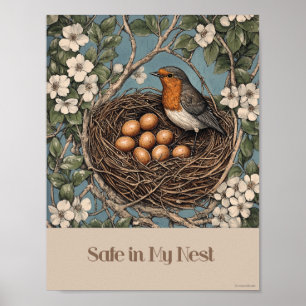 Safe In My Nest Bird Nursery Poster 