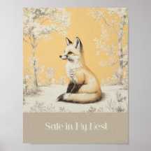 Safe In My Nest Orange Fox Nursery Poster