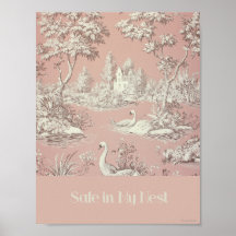 Safe In My Nest Pink Swans Nursery Poster