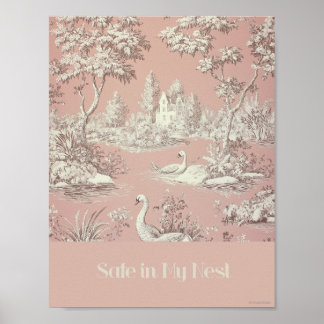 Safe In My Nest Pink Swans Nursery Poster 