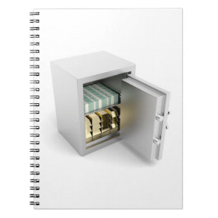 Safe with gold and cash notebook