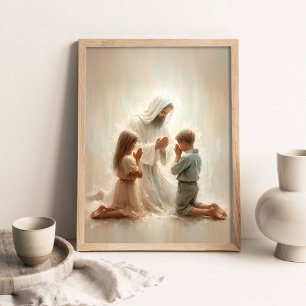 Safe With Him, Christian Art, Jesus with Kids, Jes Poster