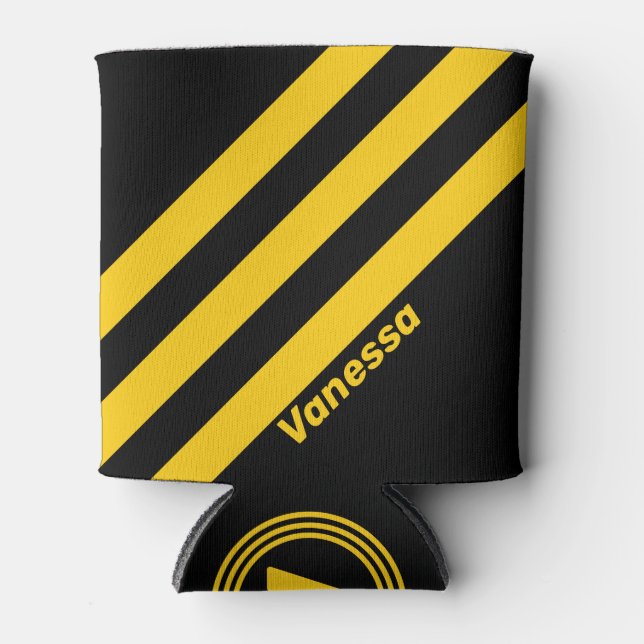 Safety Bee Nostalgic Stripes with Name Can Cooler (Front)