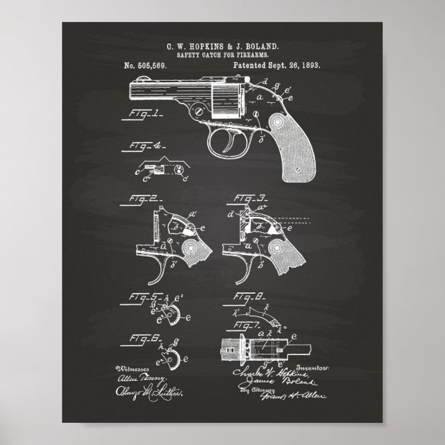 Safety Catch Firearms 1893 Patent Art Chalkboard Poster (Front)