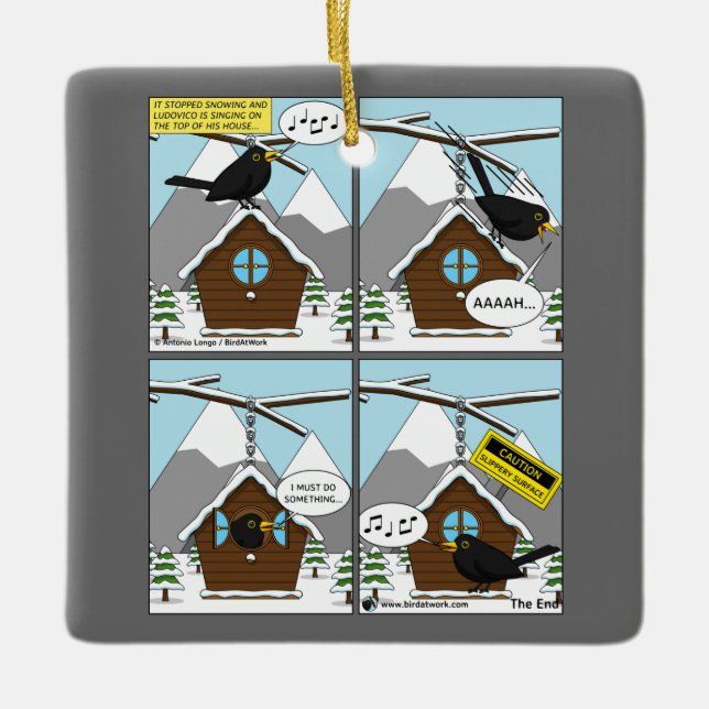 Safety First Comic Ceramic Ornament (Front)