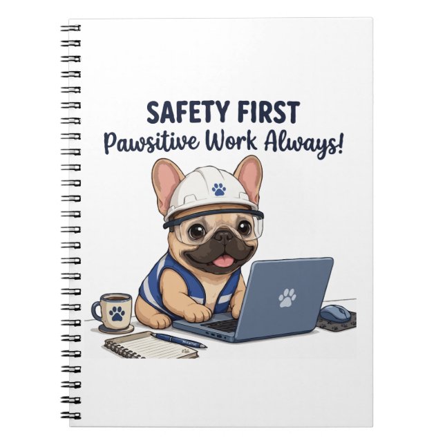 Safety First Frenchie Construction Worker Notebook (Front)