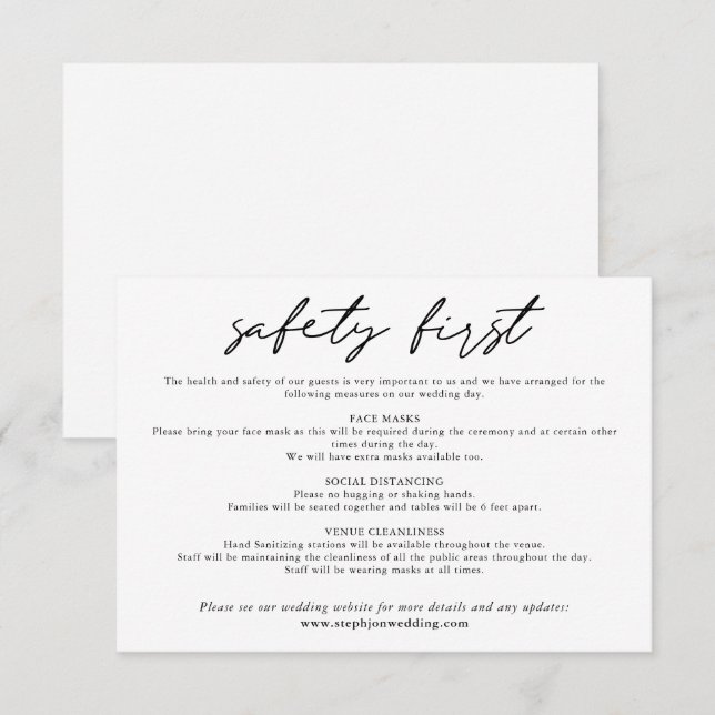 Safety First Simple Black White COVID safety Enclosure Card (Front/Back)