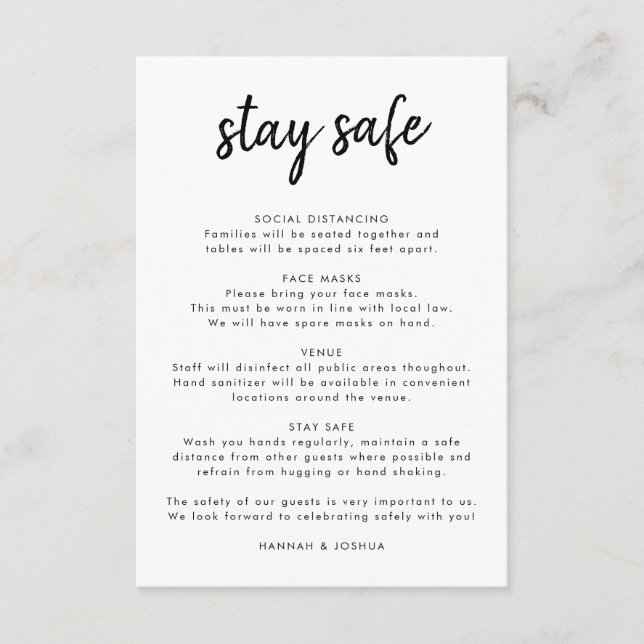 Safety Measures | Covid-19 Modern Script Wedding Enclosure Card (Front)
