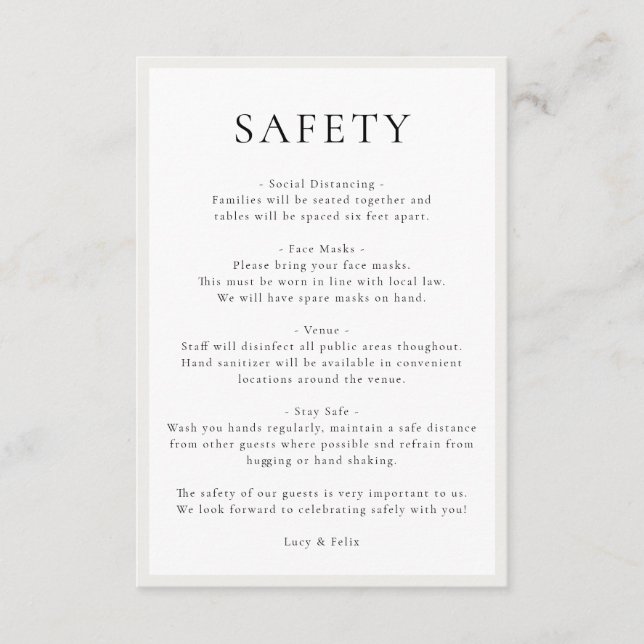 Safety Measures | Covid Guidelines Elegant Wedding Enclosure Card (Front)