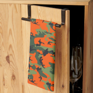 Safety Orange and Green Camo Kitchen Towel