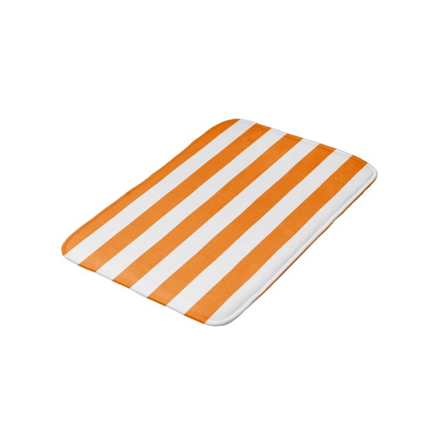 Safety Orange and White Stripes Bath Mat (Angled)