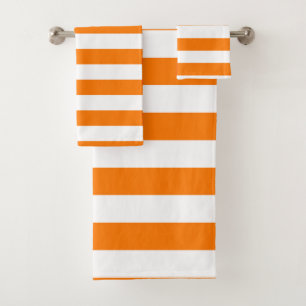 Safety Orange and White Stripes Bath Towel Set