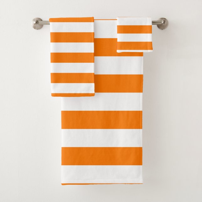 Safety Orange and White Stripes Bath Towel Set (Insitu)
