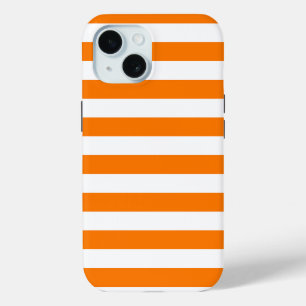 Safety Orange and White Stripes iPhone 15 Case