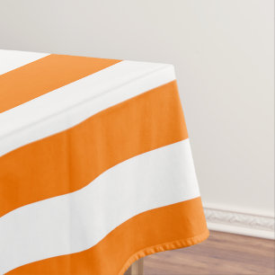 Safety Orange and White Stripes Tablecloth
