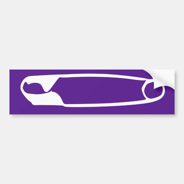 Safety Pin Bumper Sticker (White 0n Purple) (Front)