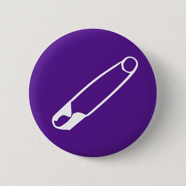 Safety Pin Button - White on Purple (Front)
