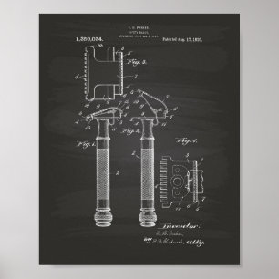 Safety Razor 1920 Patent Art - Chalkboard Poster