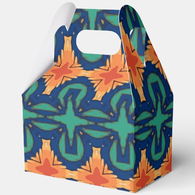 Saffron Bloom Cross Floral Navy Orange and Green Favor Box (Back)