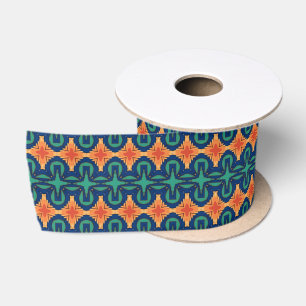 Saffron Bloom Cross Navy Orange Green Floral Satin Ribbon