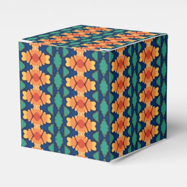 Saffron Bloom Floral Navy Orange and Green Favor Box (Front Side)