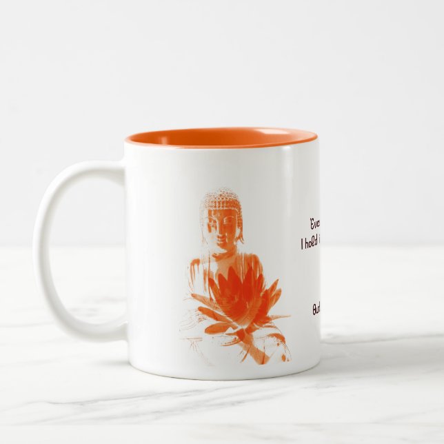 saffron Buddha Gautama with quote about tea cup (Left)