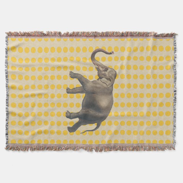 Saffron Spice Moods Dots with Elephant Throw Blanket (Front)