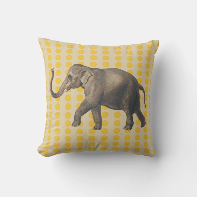 Saffron Spice Moods Dots with Elephant Throw Pillow (Front)