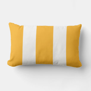 Saffron Yellow and White Cabana Stripes Outdoor Lumbar Pillow