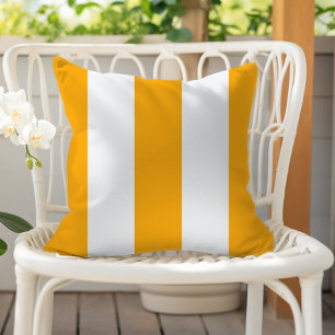 Saffron Yellow and White Vertical Cabana Stripes Outdoor Pillow